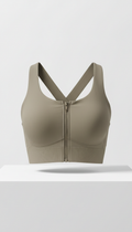 Taupe Tech Zip-Front Athletic Bra